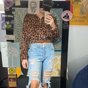 Leopard Print Fuzzy Cropped Quarter Zip
